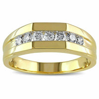 1/2 Ct Channel Set VVS1/D 14k Yellow Gold Over On 925 Sterling Silver Men's Band Ring