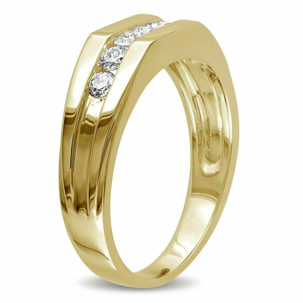 1/2 Ct Channel Set VVS1/D 14k Yellow Gold Over On 925 Sterling Silver Men's Band Ring