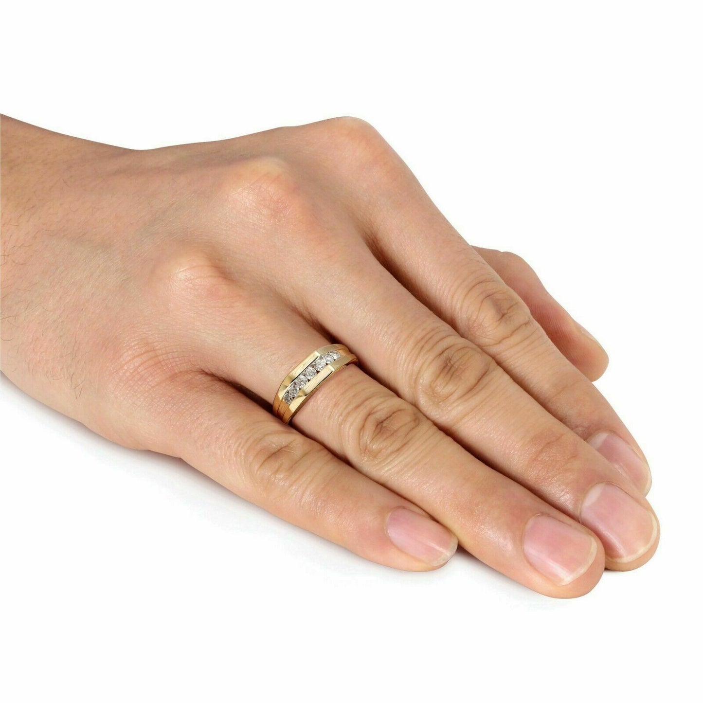 1/2 Ct Channel Set VVS1/D 14k Yellow Gold Over On 925 Sterling Silver Men's Band Ring