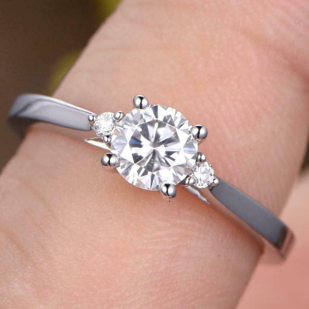 1.50 Ct Round Cut 925 Sterling Silver Three-Stone Engagement Wedding Ring