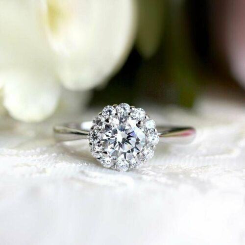 1.20 Ct Round Cut Diamond 925 Sterling Silver Halo Engagement Wedding Ring