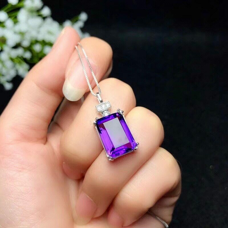 4.50 Ct Emerald Cut Amethyst Solitaire Pendant White Gold Plated On 925 Silver
