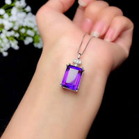 4.50 Ct Emerald Cut Amethyst Solitaire Pendant White Gold Plated On 925 Silver