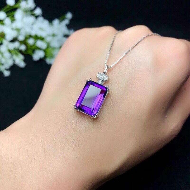 4.50 Ct Emerald Cut Amethyst Solitaire Pendant White Gold Plated On 925 Silver