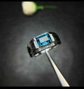 2.50 Ct Emerald Cut London Blue Topaz 925 Sterling Silver Solitaire W/Accents Wedding Ring