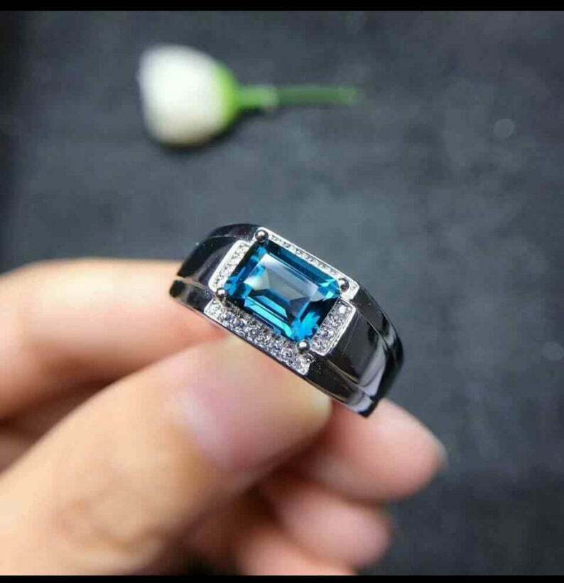 2.50 Ct Emerald Cut London Blue Topaz 925 Sterling Silver Solitaire W/Accents Wedding Ring