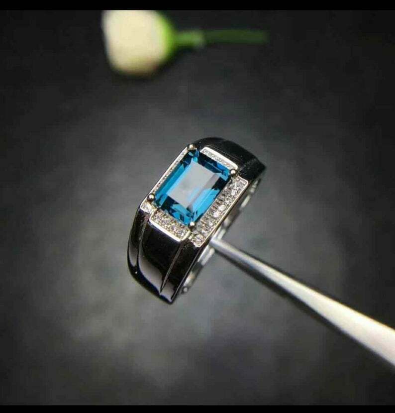 2.50 Ct Emerald Cut London Blue Topaz 925 Sterling Silver Solitaire W/Accents Wedding Ring
