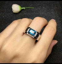 2.50 Ct Emerald Cut London Blue Topaz 925 Sterling Silver Solitaire W/Accents Wedding Ring
