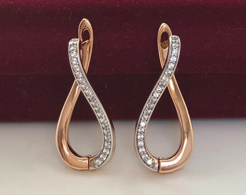 0.75 Ct Round Cut Diamond Rose Gold Over On 925 Sterling Silver Latch Back Earrings