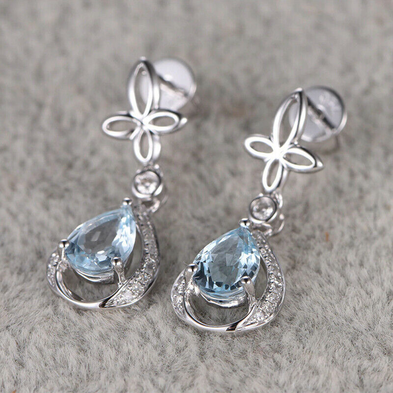 Aquamarine and Diamond Drop Earrings in 14k Rose Gold