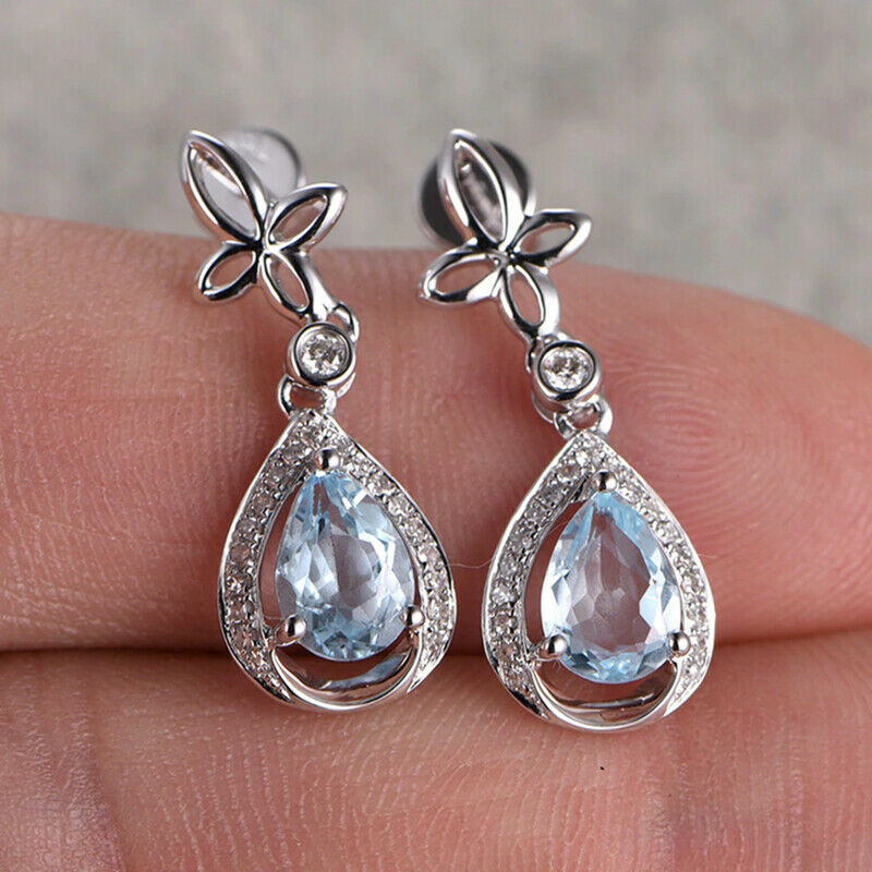 2.25 Ct Pear Cut Aquamarine Dangle Anniversary Gift Earrings In 925 Sterling Silver