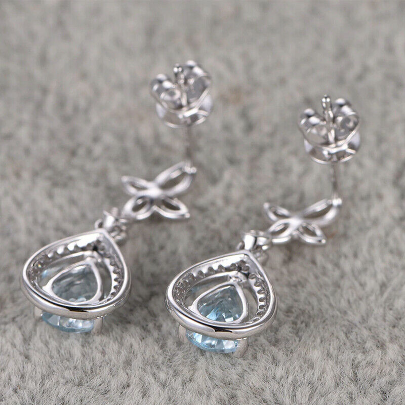 2.25 Ct Pear Cut Aquamarine Dangle Anniversary Gift Earrings In 925 Sterling Silver