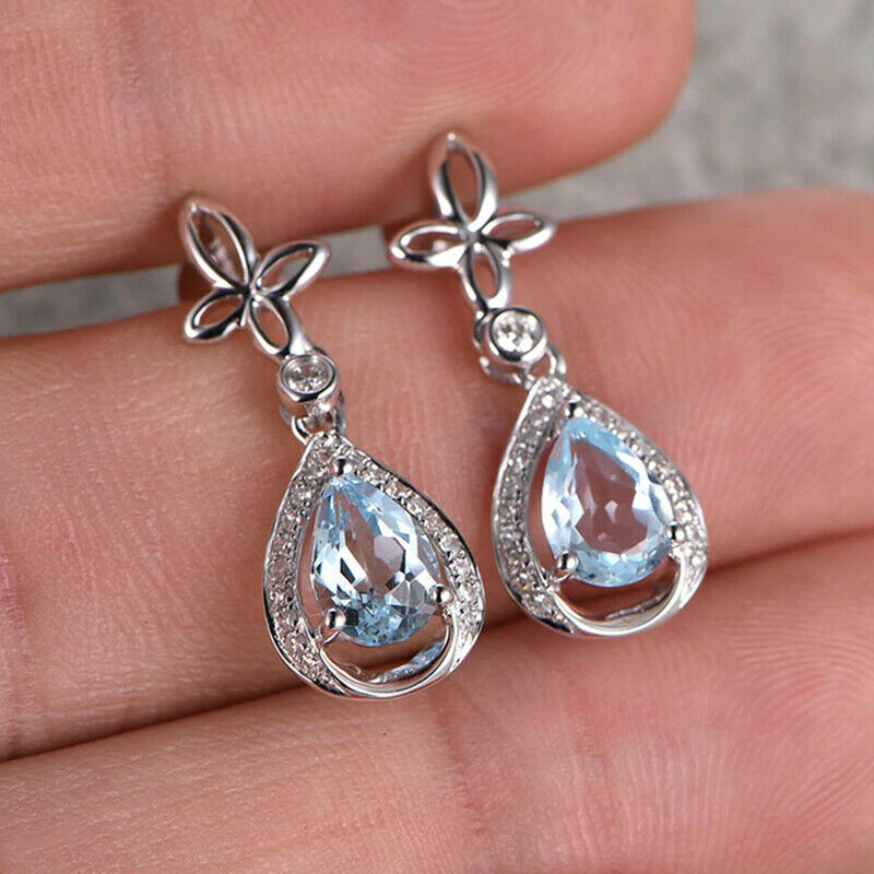 2.25 Ct Pear Cut Aquamarine Dangle Anniversary Gift Earrings In 925 Sterling Silver