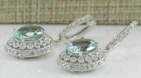 3 CT Oval Cut Aquamarine Diamond 925 Sterling Silver Pretty Halo Dangle Earrings