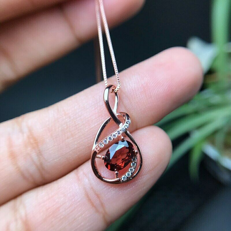 1 Ct Oval Cut Red Garnet & Diamond Accent Teardrop Women's Pendant 925 Sterling Silver