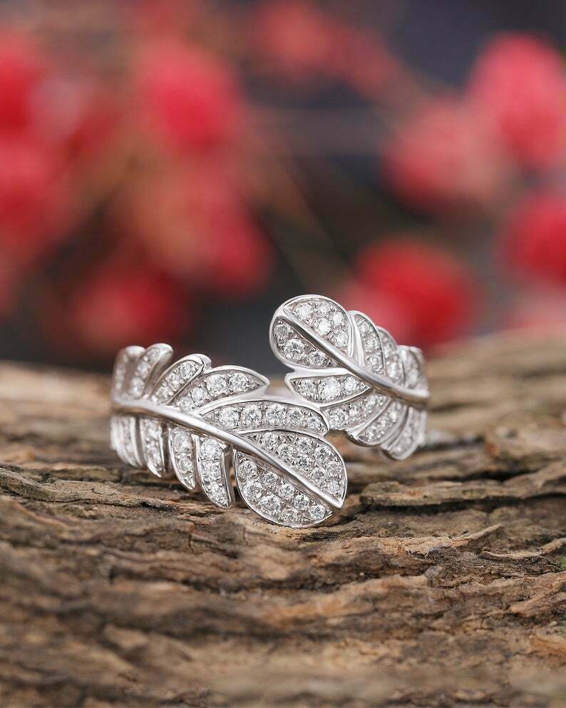 0.30 CT Round Cut Diamond Bypass Stylish Leaf 925 Sterling Silver Promise Ring