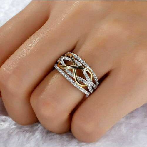 0.75 Ct Round Cut Diamond 14K Yellow & White Gold Over On 925 Silver Infinity Band Ring For Her