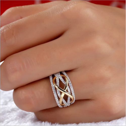 0.75 Ct Round Cut Diamond 14K Yellow & White Gold Over On 925 Silver Infinity Band Ring For Her