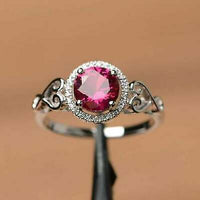 1.65 Ct Round Cut Pink Ruby 14K White Gold Over On 925 Silver Halo Anniversary Ring For Her