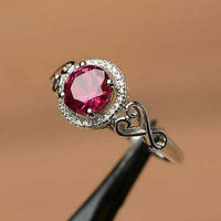 1.65 Ct Round Cut Pink Ruby 14K White Gold Over On 925 Silver Halo Anniversary Ring For Her