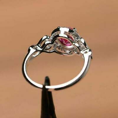 1.65 Ct Round Cut Pink Ruby 14K White Gold Over On 925 Silver Halo Anniversary Ring For Her