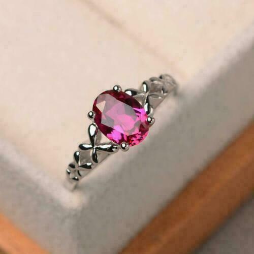 1.75 Ct Oval Cut Red Ruby Solitaire Women's Promise Ring 925 Sterling Silver