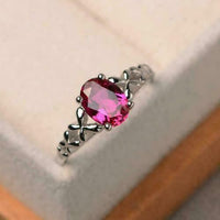 1.75 Ct Oval Cut Red Ruby Solitaire Women's Promise Ring 925 Sterling Silver