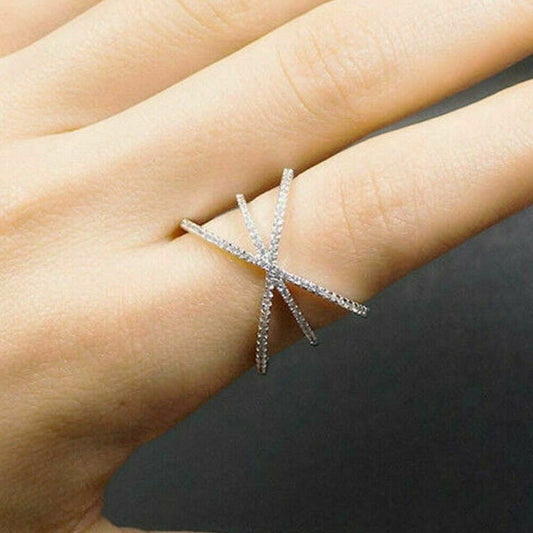 0.50 Ct Round Cut White Diamond 14K White Gold Over On 925 Silver Criss Cross Unique Ring