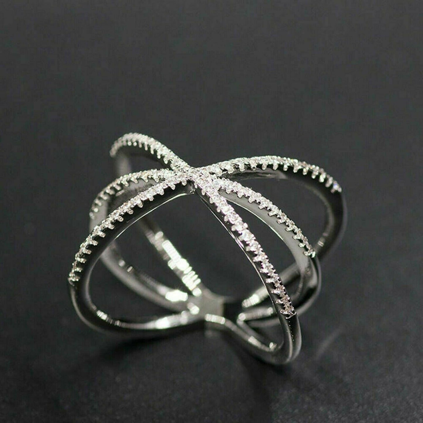 0.50 Ct Round Cut White Diamond 14K White Gold Over On 925 Silver Criss Cross Unique Ring