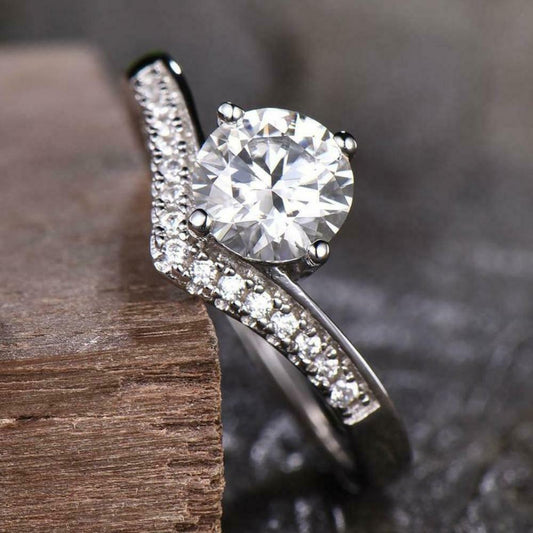 1.5 Ct Round Cut Diamond 14K White Gold Over On 925 Silver Unique Engagement Ring