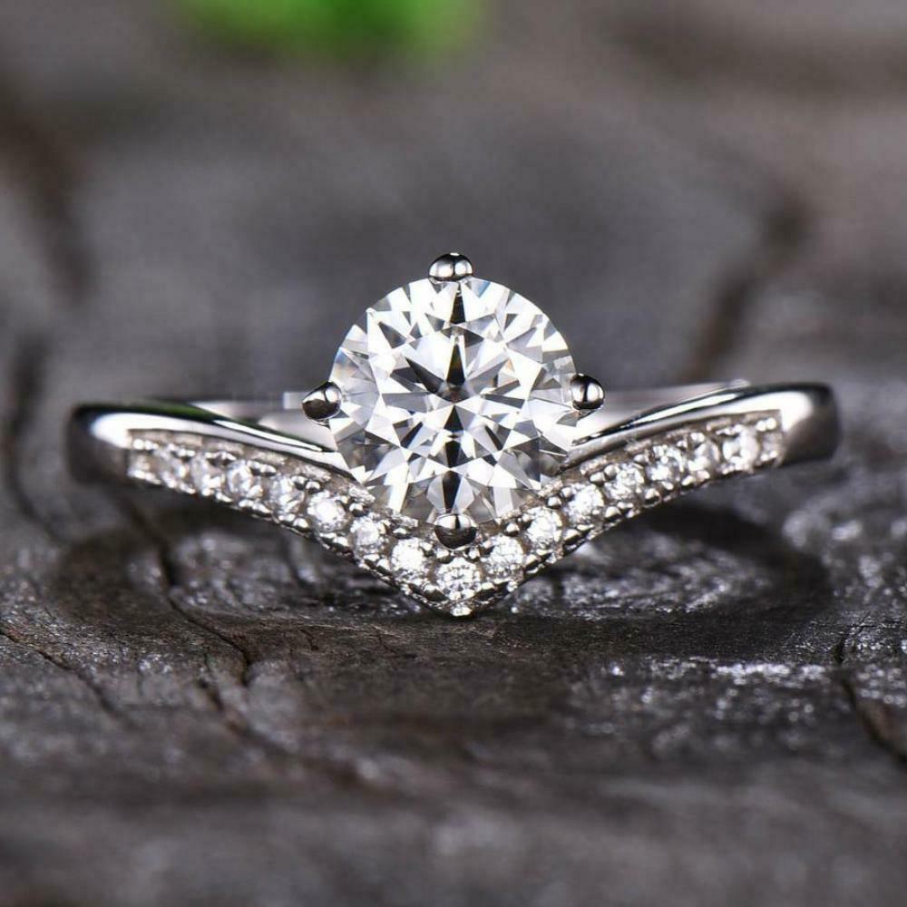 1.5 Ct Round Cut Diamond 14K White Gold Over On 925 Silver Unique Engagement Ring