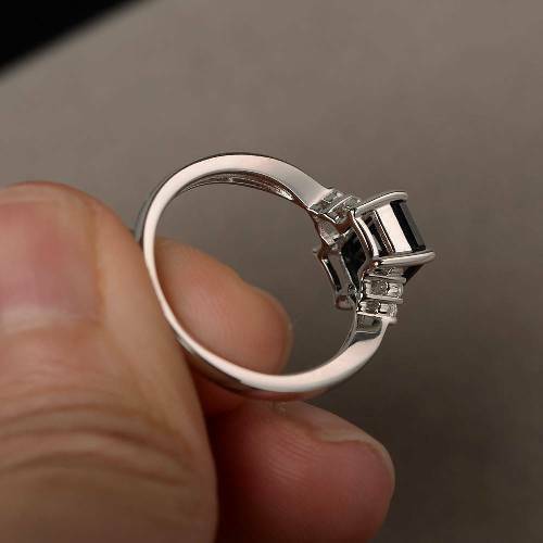 2.25 Ct Emerald Cut Black Diamond 925 Sterling Silver Solitaire W/Accents Anniversary Gift Ring