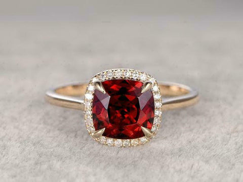 2.50 Ct Cushion Cut Red Garnet Rose Gold Over On 925 Sterling Silver Halo Engagement Ring