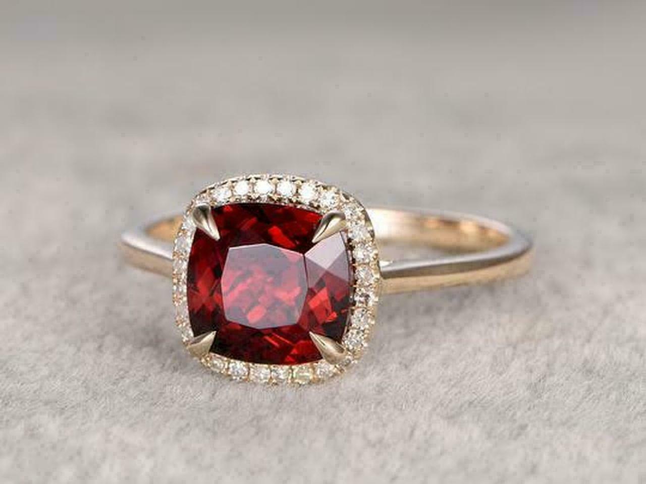 2.50 Ct Cushion Cut Red Garnet Rose Gold Over On 925 Sterling Silver Halo Engagement Ring