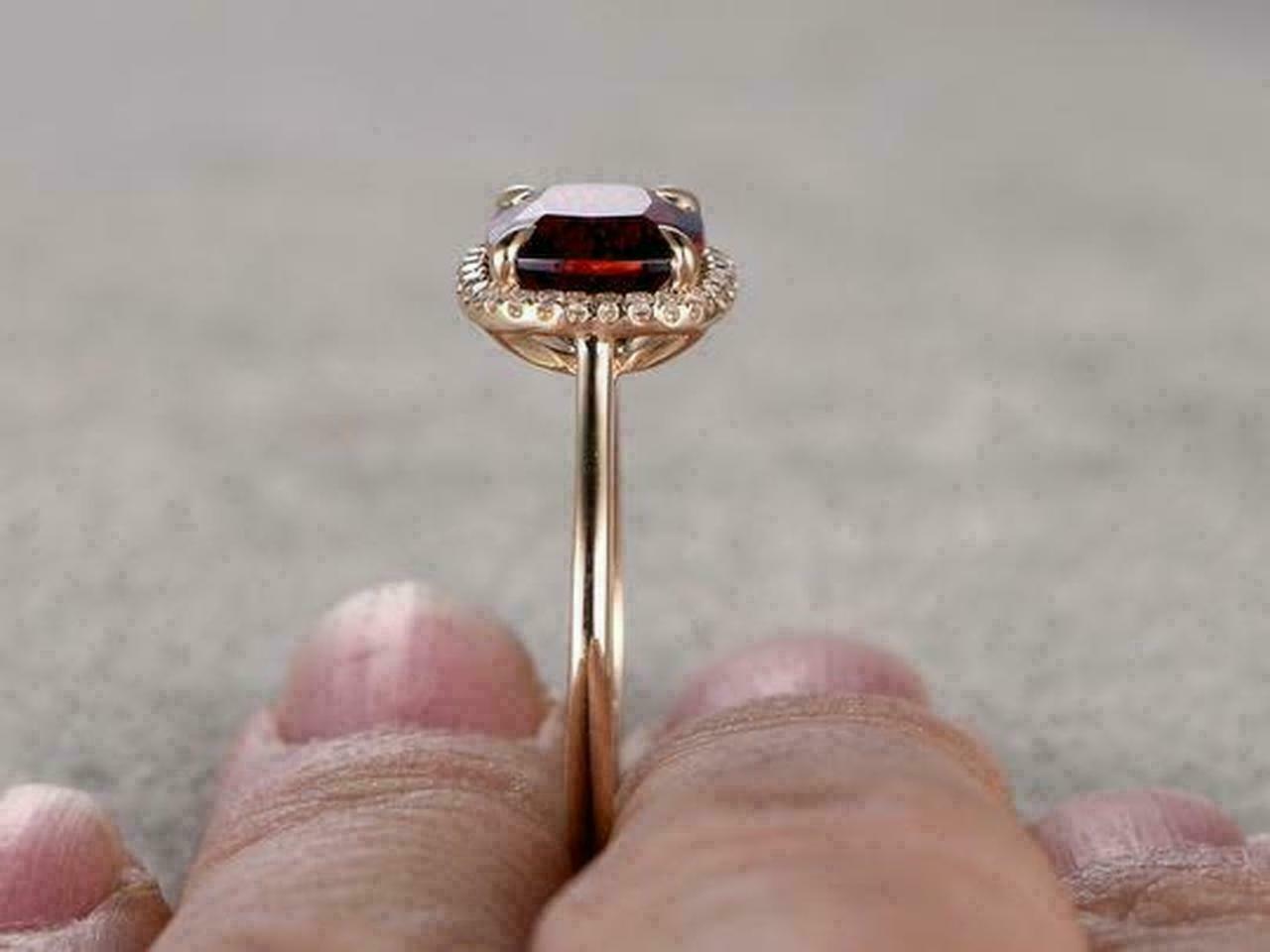 2.50 Ct Cushion Cut Red Garnet Rose Gold Over On 925 Sterling Silver Halo Engagement Ring