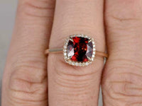 2.50 Ct Cushion Cut Red Garnet Rose Gold Over On 925 Sterling Silver Halo Engagement Ring