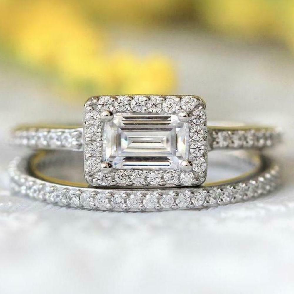 2.00 CT Emerald Cut Diamond 925 Sterling Silver Engagement Wedding Bridal Ring Set