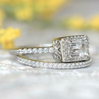 2.00 CT Emerald Cut Diamond 925 Sterling Silver Engagement Wedding Bridal Ring Set