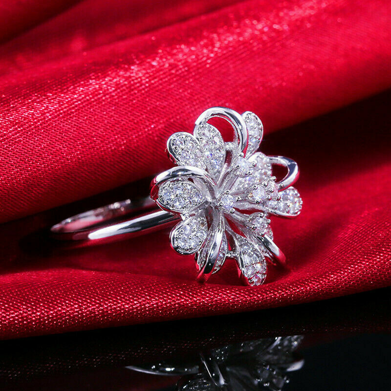 Wedding Ring Sterling Silver Flower Ct Round Cut Diamond 925