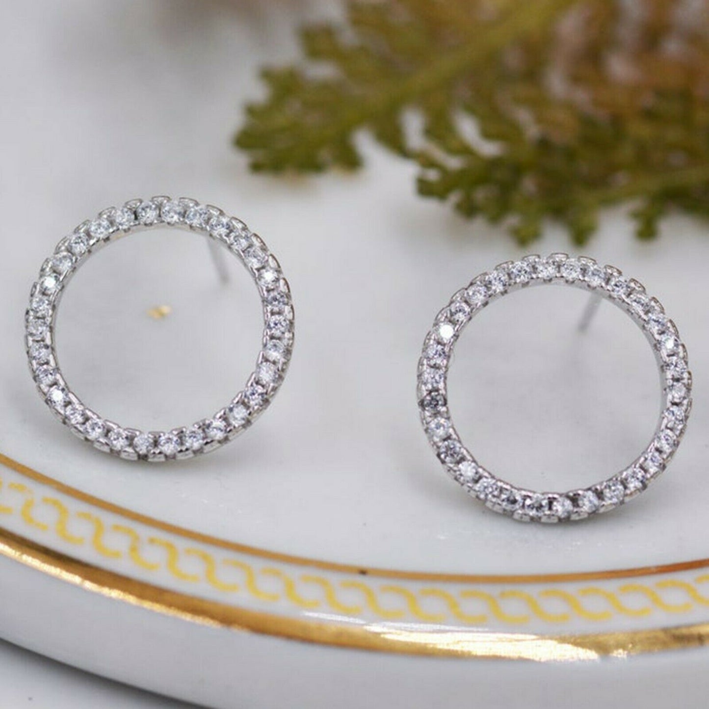 0.75 Ct Round Cut Diamond Open Circle Stud Earrings In 925 Sterling Silver