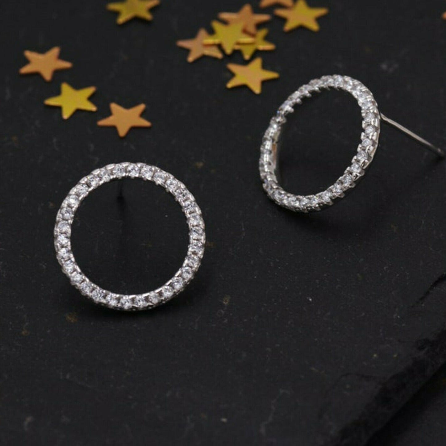 0.75 Ct Round Cut Diamond Open Circle Stud Earrings In 925 Sterling Silver