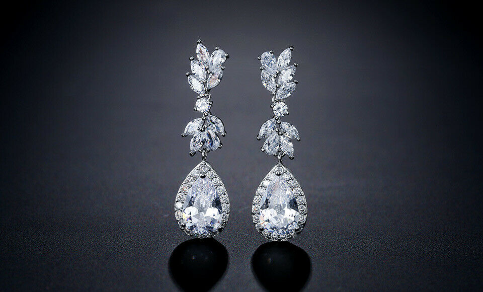 3 CT Pear Cut & Marquise Cut Diamond 925 Sterling Silver Teardrop Dangle Wedding Earrings