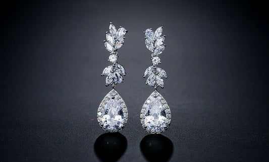 3 CT Pear Cut & Marquise Cut Diamond 925 Sterling Silver Teardrop Dangle Wedding Earrings