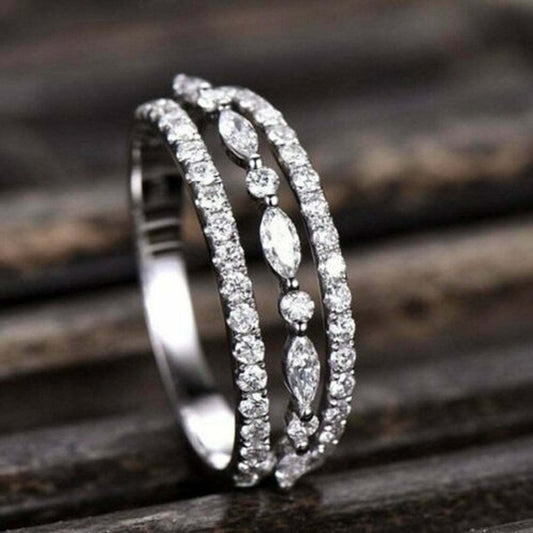 1.20 Ct Marquise & Round Cut Diamond 925 Sterling Silver Three Row Wedding Bridal Band Ring