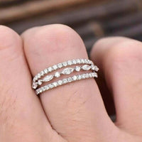 1.20 Ct Marquise & Round Cut Diamond 925 Sterling Silver Three Row Wedding Bridal Band Ring
