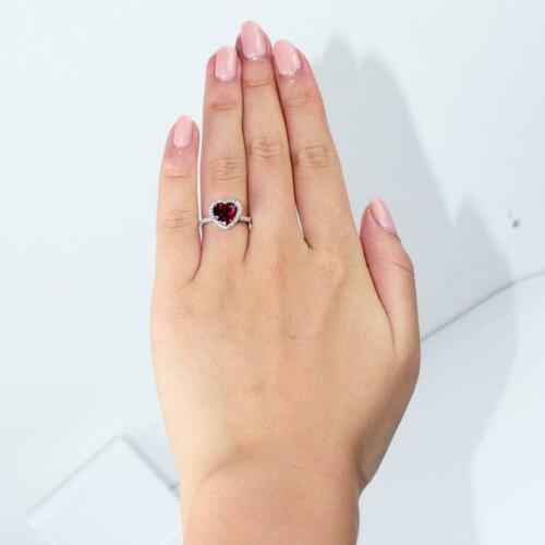 Valentine Gift 2 Ct Heart Cut Red Garnet Halo Engagement Ring 925 Sterling Sliver