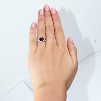 Valentine Gift 2 Ct Heart Cut Red Garnet Halo Engagement Ring 925 Sterling Sliver