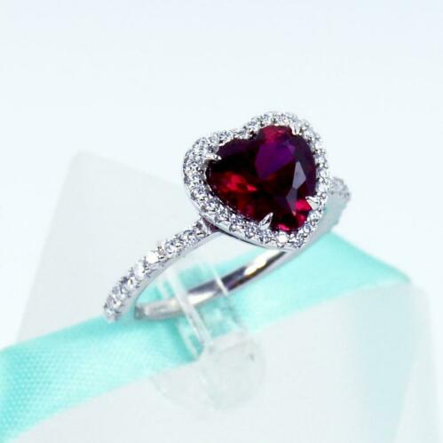 Valentine Gift 2 Ct Heart Cut Red Garnet Halo Engagement Ring 925 Sterling Sliver