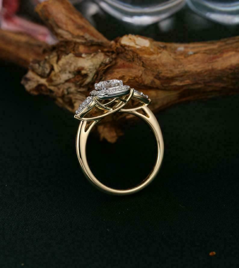 2.25 Ct 14K Yellow Gold Over On 925 Sterling Silver Engagement Wedding Halo Ring