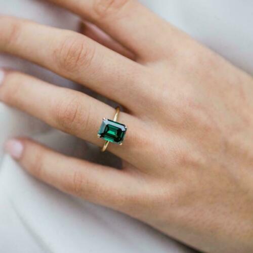 2.75 Ct Emerald Cut Green Emerald Diamond 14K Yellow Gold Over On 925 Silver Solitaire Ring